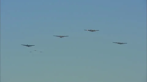 Missining Man Formation B-17 B-24 Lancaster Stock Footage 45153938