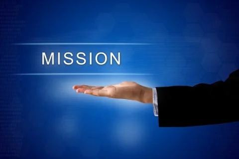 Mission button on virtual screen Stock Photos