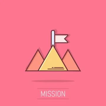 Mission champion icon in comic style. Mountain cartoon vector illustration .. Stock Illustration