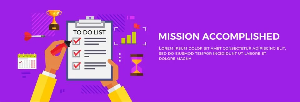 Mission complete landing page template. Complete task, accomplishment or project Stock Illustration