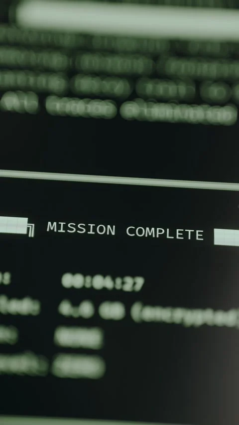 Mission Complete message, hacker style interface Stock Footage 332047822