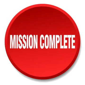Mission complete red round flat isolated push button Stock Illustration