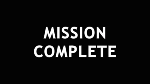Mission Complete text appearing on black background with cinematic motion a.. 库存影片 344037124