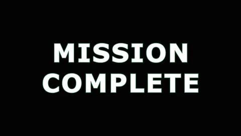 Mission Complete text glowing on black background with cinematic motion and.. Video stock 344037128