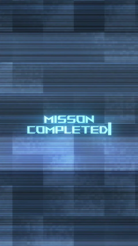 Mission completed digital glitch cyan futuristic text, blue scan lines, square d Stock Footage 340557028