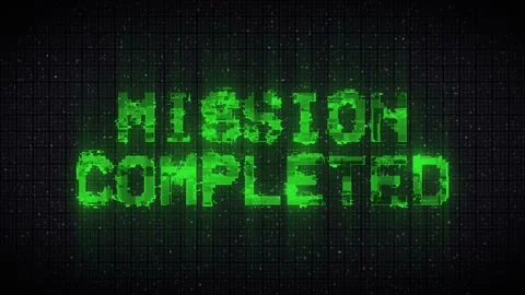 MISSION COMPLETED text computer old tv glitch interference noise screen  Stock Footage 233004741