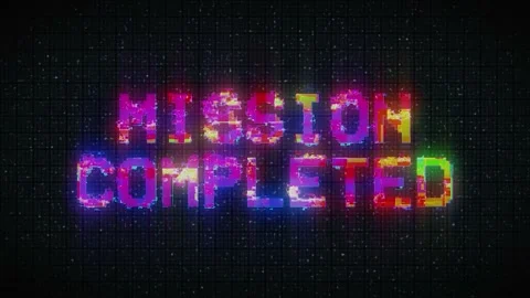 MISSION COMPLETED text computer old tv glitch interference noise screen  Stock Footage 233005015