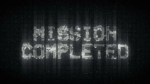 MISSION COMPLETED text computer old tv glitch interference noise screen  Stock Footage 233005265