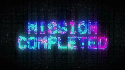 MISSION COMPLETED text computer old tv glitch interference noise screen  Stock Footage 233005356