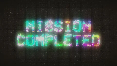MISSION COMPLETED text computer old tv glitch interference noise screen  Stock Footage 233005574
