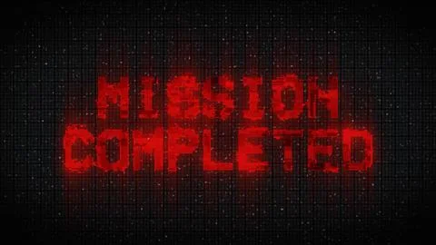 MISSION COMPLETED text computer old tv glitch interference noise screen  Stock Illustration