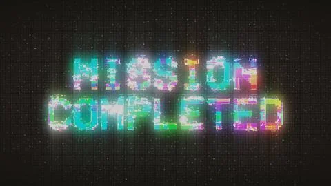 MISSION COMPLETED text computer old tv glitch interference noise screen  Stock Illustration