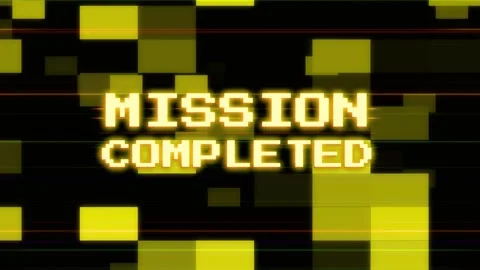 Mission completed text display with digital glitch effect on yellow grid Stock Footage 341801657