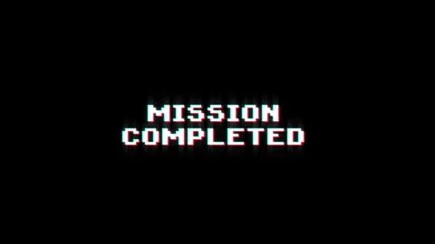 Mission completed text glitch screen effect looped animation title video game Stock Footage 313020936
