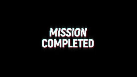 Mission completed text glitch screen effect looped animation title video game Stockbeeldmateriaal 313020941