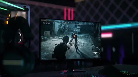 Mission completion screen in the mockup pc fun digital zombie apocalypse game Stock Footage 277939879