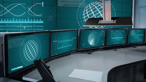 Mission Control 4K Virtual Studio Set News / Green Screen Background Stock Footage 79450098