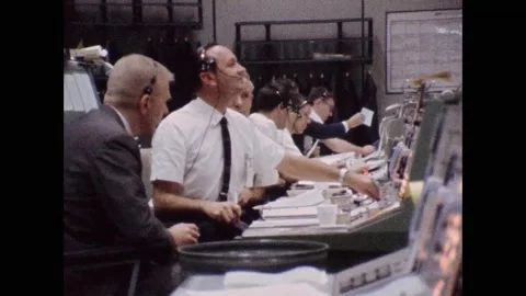 Mission Control during Project Gemini spaceship launch Stock Footage 263418560