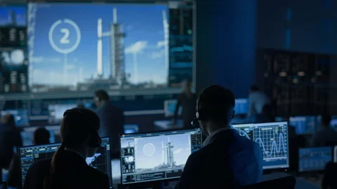Mission Control Launches Crewed Rocket into Space Stock Footage 136098008