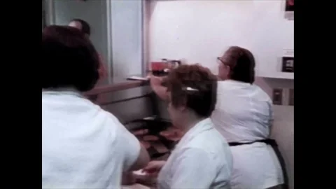 Mission Control scientists eat in a cafeteria after an astronaut returns to a Stock Footage 86138220