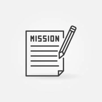 Mission document with pencil vector outline icon Illustrazione stock