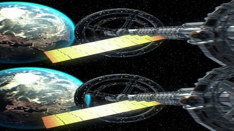 Mission to Earth. Vertical anamorphic stereo pair, 3d animation. Stock Footage 85060631