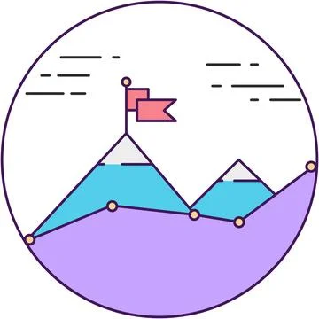 Mission icon vector mountain with flag on peak Stock Illustration