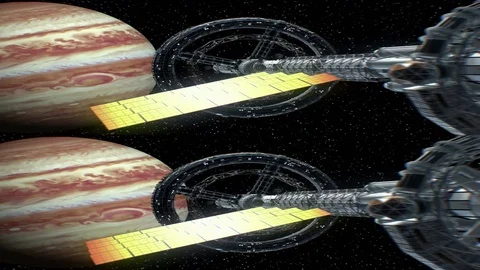 Mission to Jupiter. Vertical anamorphic stereo pair, 3d animation. Stock Footage 85060822