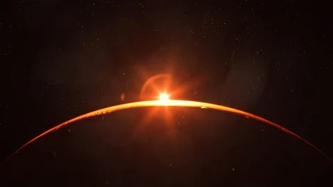 Mission to Mars - Sunrise on Mars. View from Space Stock Footage
