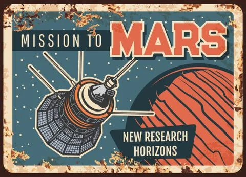 Mission to Mars vector rusty retro metal plate Illustrazione stock