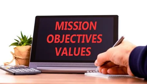 Mission objectives values symbol. Concept words Mission Objectives Values o.. Stock Photos