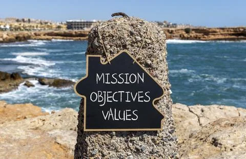 Mission objectives values symbol. Concept words Mission Objectives Values o.. Stock Photos