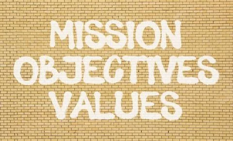 Mission objectives values symbol. Concept words Mission Objectives Values o.. Stock Photos