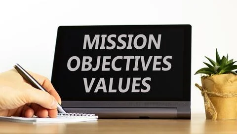 Mission objectives values symbol. Concept words Mission Objectives Values o.. Stock Photos
