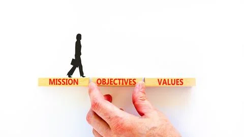 Mission objectives values symbol. Concept words Mission Objectives Values o.. Stock Photos