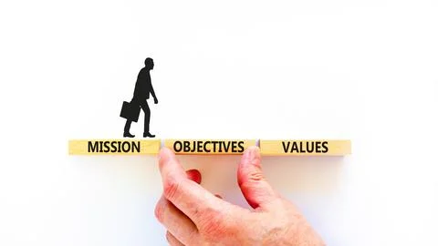 Mission objectives values symbol. Concept words Mission Objectives Values o.. Stock Photos