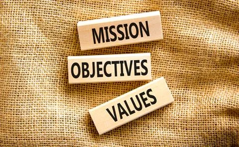 Mission objectives values symbol. Concept words Mission Objectives Values o.. Stock Photos