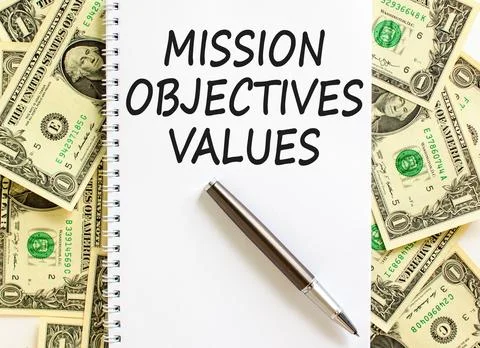 Mission objectives values symbol. Concept words Mission Objectives Values o.. Stock Photos