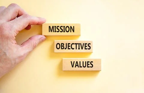 Mission objectives values symbol. Concept words Mission Objectives Values o.. Stock Photos