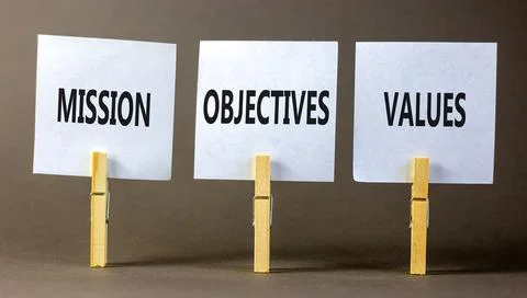 Mission objectives values symbol. Concept words Mission Objectives Values o.. Stock Photos