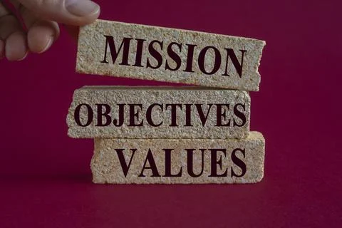 Mission objectives values symbol. Concept words Stock Photos