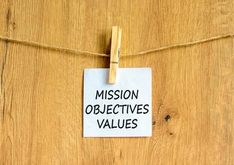 Mission objectives values symbol. Concept words Mission Objectives Values o.. Stockfoto's