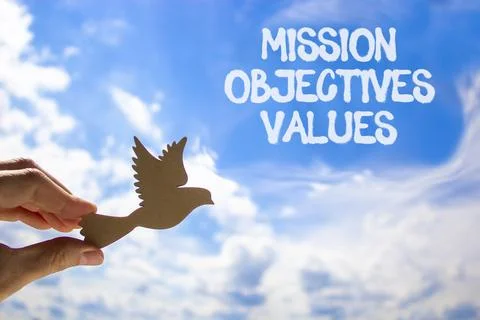 Mission objectives values symbol. Concept words Mission Objectives Values o.. 스톡 사진