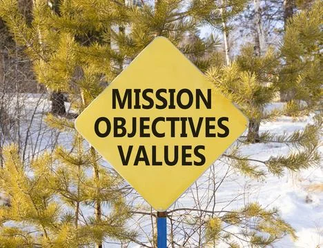 Mission objectives values symbol. Concept words Mission Objectives Values o.. Stockfoto's