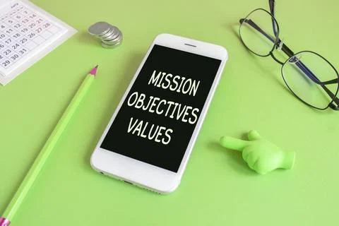 Mission objectives values symbol. Concept words Mission objectives values Stockfoto's