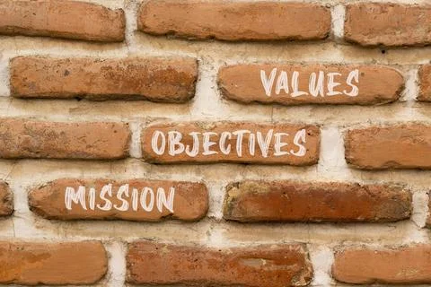 Mission objectives values symbol. Concept words Mission Objectives Values o.. Foto stock