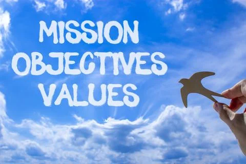 Mission objectives values symbol. Concept words Mission Objectives Values o.. Stockfoto's