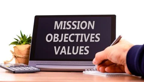 Mission objectives values symbol. Concept words Mission Objectives Values o.. Stockfoto's