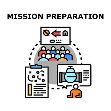 Mission preparation process planning and strategy meeting Stock Illustration