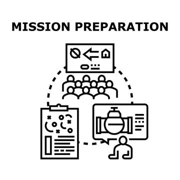 Mission preparation process planning and strategy meeting Stock Illustration